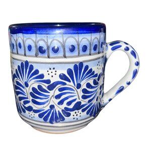 Telavera Mexico Coffee Tea Mug Blue White Milestones Pattern 4"
